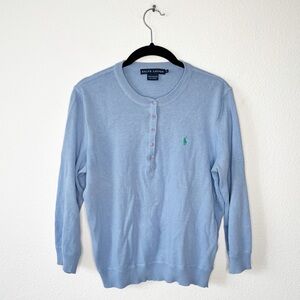 VTG Ralph Lauren Black Label Cotton Henley Sweater Long Sleeve Blue Size XL